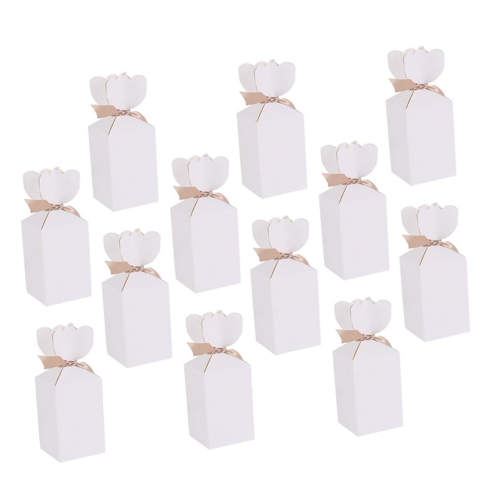 Abaodam Ribbon Candy Box 20pcs White Cardboard 5x5x6.5cm Wedding Favor Boxes Biscuit Packaging Case for Bakery Cookies Party Wrapping