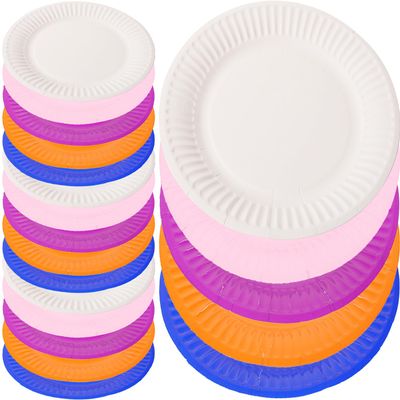 Milisten 50 Pieces Disposable Paper Plates Bulk, 7-inch round Party Dessert Plates Set, (purple, Pink, White, Navy, Orange), Suitable for Birthday, Picnic, Wedding, and s Parties