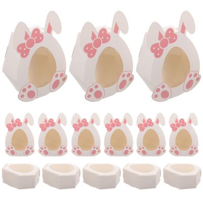 GARVALON 10pcs Pink Bunny Easter Candy Boxes Portable Snack Containers Foldable DIY Party Favor Packaging for Holiday Treats
