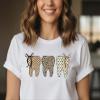 Dental Shirt Dental T-Shirt for Women Teeth Shirt Bow Graphic V-Neck Green view 3