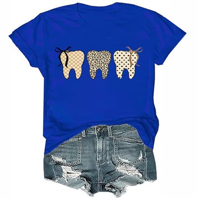 Dental Shirts for Women Dental Assistant Shirt for Women Funny Graphic T-Shirt Royal Blue