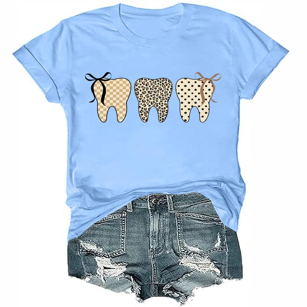 Dental Shirts for Women Dental Assistant Shirt for Women Funny Graphic T-Shirt Carolina Blue