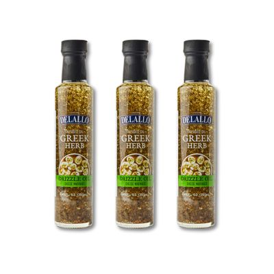 DeLallo Greek Herb Drizzle Oil, Made with Garlic and Red Wine Vinegar, Condiment for Salads, Pizza, Sandwiches, Non-GMO, Gluten Free, 8.45 oz Bottle, (3 Pack)