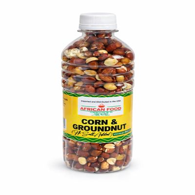 AFRICAN FOOD Corn & Groundnut Hot & Salty Snack Mix Roasted Peanuts and Corn Crunchy African Snack, Protein Rich Savory Party Snack, Nigerian Style Groundnut Mix, Ready to Eat Spicy Nut Snack Bottle, Traditional African Street Food Flavor