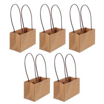 NULYLU 5pcs Kraft Paper Floral Bags with Handle, Waterproof Square Bouquet Wrapping Bags for Party, Floral Packaging Tote Suitable for Fresh Flowers and Bouquets