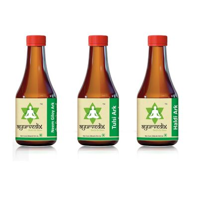 ayurvedix Immunity Booster Ark Combo Neem Giloy, Tulsi & Haldi Ark | Natural Herbal Immunity Support | 100ml Each | Pack of 3