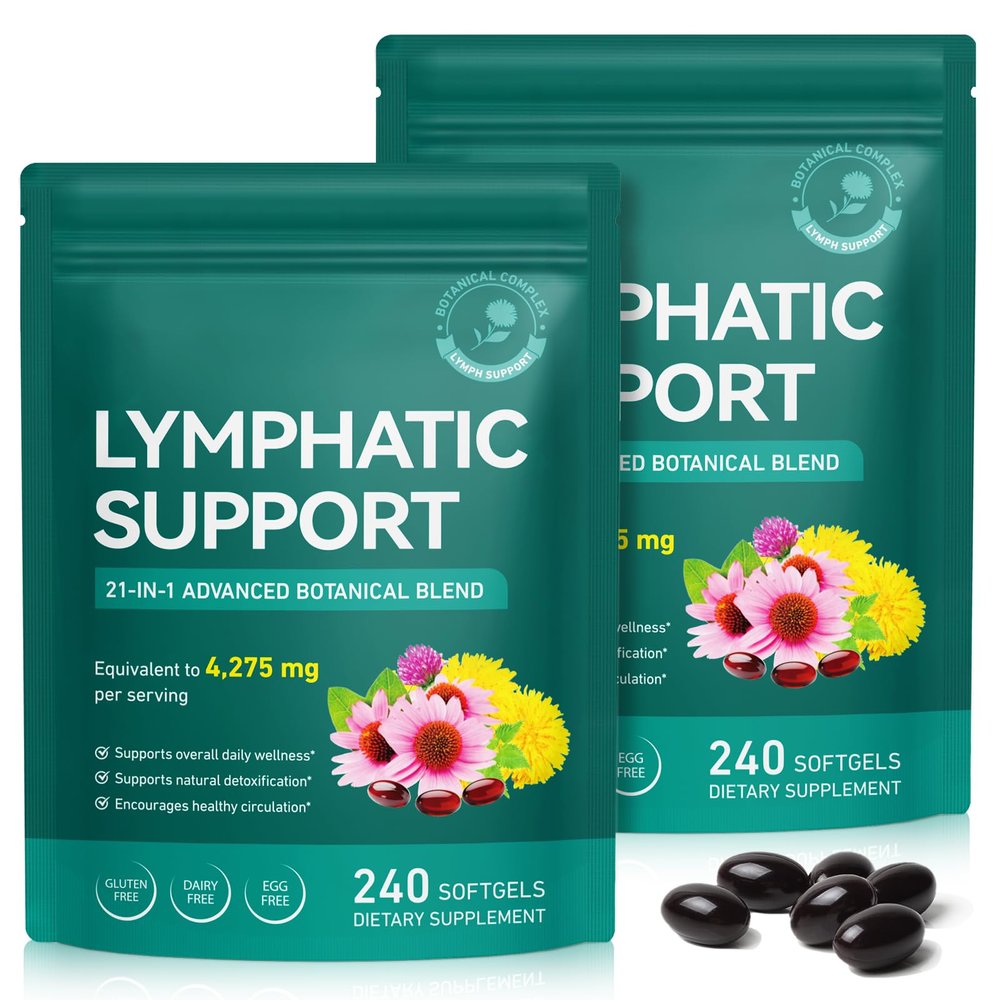 2 Pack Lymphatic Drainage Supplements-Echinacea, Dandelion, Burdock Root|21-In-1 Botanical Complex for Lymph System, Balance, Cleanse, Overall Vitality, Less Bloating|Safe & Clean Formula