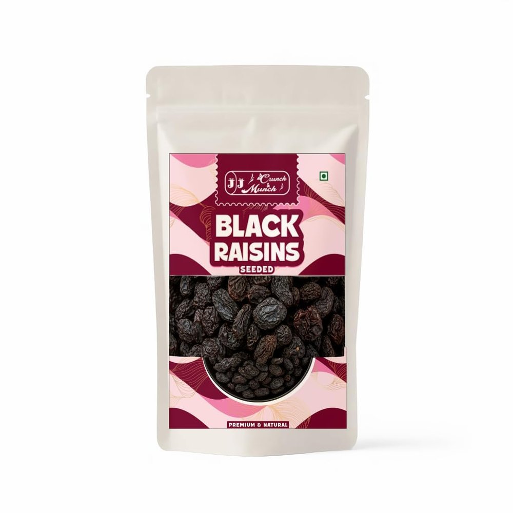 J J CRUNCH N MUNCH Premium Black Raisins (Seeded) 100% Natural Dried Fruit | Rich in Fiber & Antioxidants, Soft & Juicy Texture | Ideal for Healthy Snacking, Desserts, Baking & Daily Nutrition (900 gram)