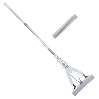 Toyvian Foldable Household Floor Mop 28cm Super Absorbent PVA Sponge Mop for Wet and Dry Use with Dual-Head Design, Hands-Free Self-Wringing Cleaning Tool for Kitchen and Home Floors