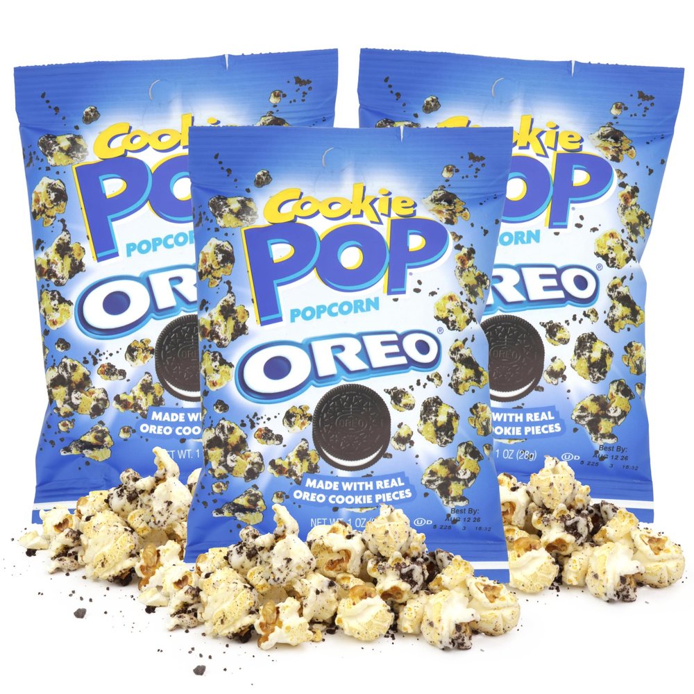 Candy Pop Popcorn, Sweet and Savory Treat with Candy Pieces, Movie Night Snack, 1 Ounces Each (Pack of 3) (Oreo)