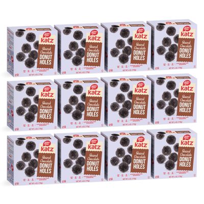Katz Gluten Free Glazed Chocolate Donut Holes. FunSized Snacks for Kids. Free of Soy, Sesame, Dairy, and Nuts. Kosher snack, 6oz (12pk)