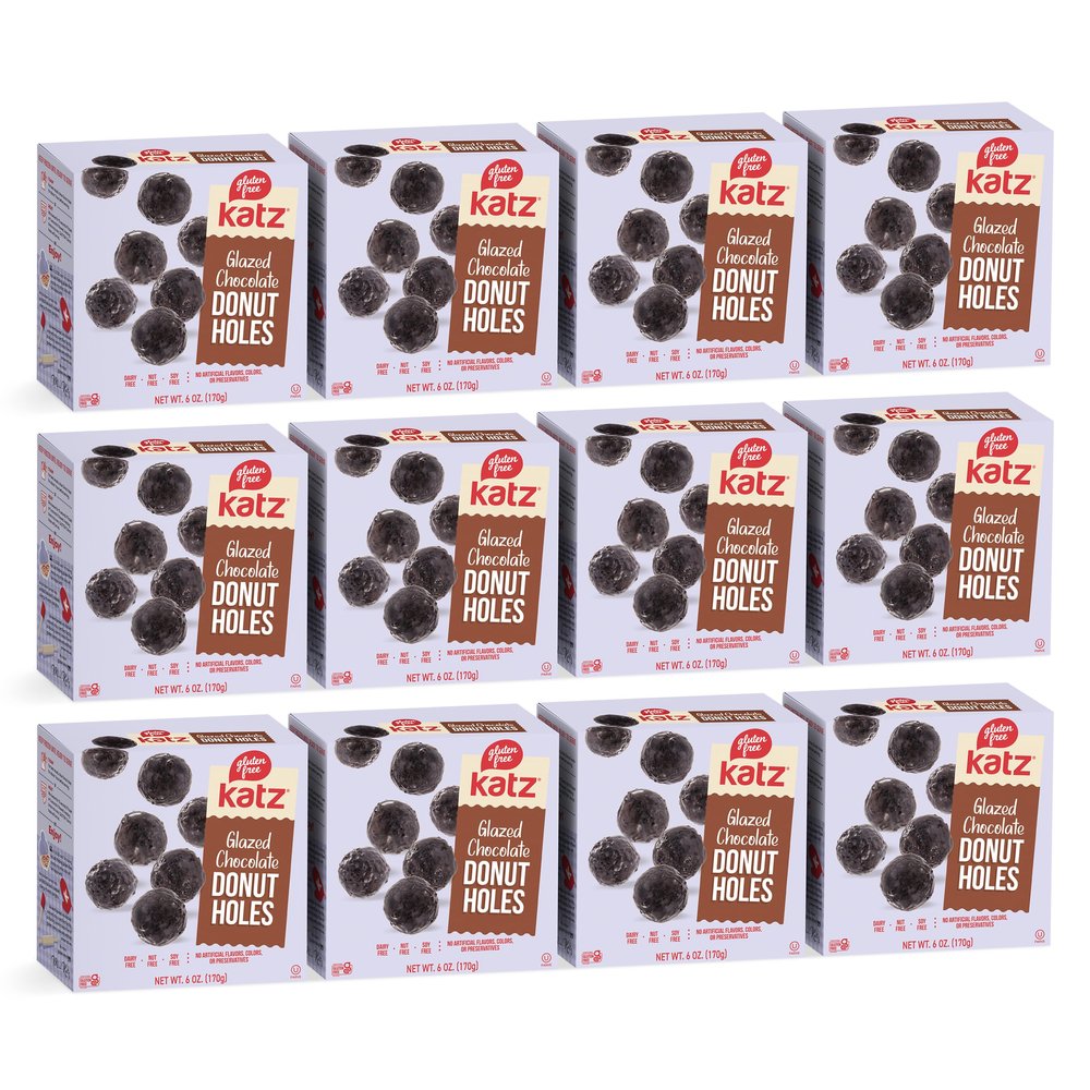 Katz Gluten Free Glazed Chocolate Donut Holes. FunSized Snacks for Kids. Free of Soy, Sesame, Dairy, and Nuts. Kosher snack, 6oz (12pk)