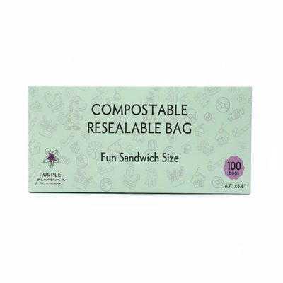 100% Compostable Resealable Bags (100 Count) Leakproof & Freezer-Safe