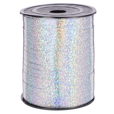 HAPINARY 500 Yards Silver Holographic Curling Balloon String Ribbon for Box Packaging, Party Decoration, Festival Wrapping, Craft and Wedding Ribbon