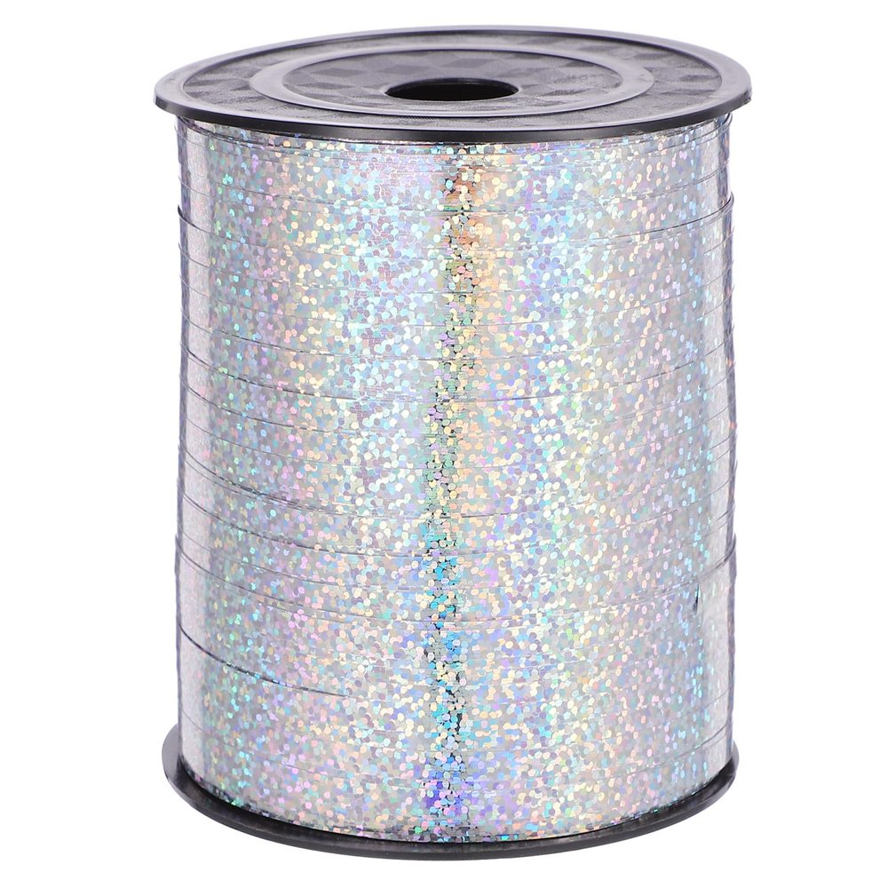 HAPINARY 500 Yards Silver Holographic Curling Balloon String Ribbon for Box Packaging, Party Decoration, Festival Wrapping, Craft and Wedding Ribbon
