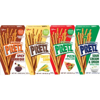 Baked Snack Sticks Variety Pack 1.9 oz 4 Pack Crunchy Pretzel Sticks Assorted Flavors Spicy Barbecue Sweet Corn Pizza Sour Cream & Onion Baked Snack Food for Kids & Adults