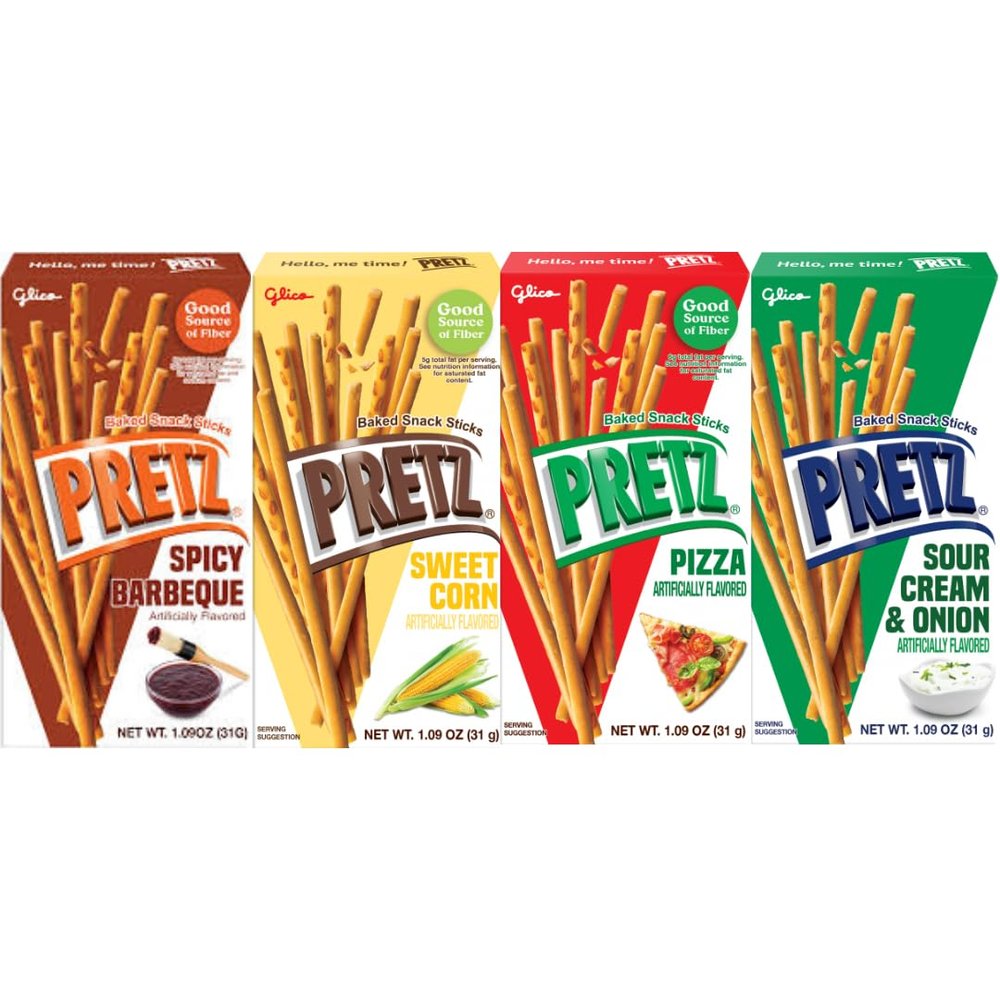 Baked Snack Sticks Variety Pack 1.9 oz 4 Pack Crunchy Pretzel Sticks Assorted Flavors Spicy Barbecue Sweet Corn Pizza Sour Cream & Onion Baked Snack Food for Kids & Adults