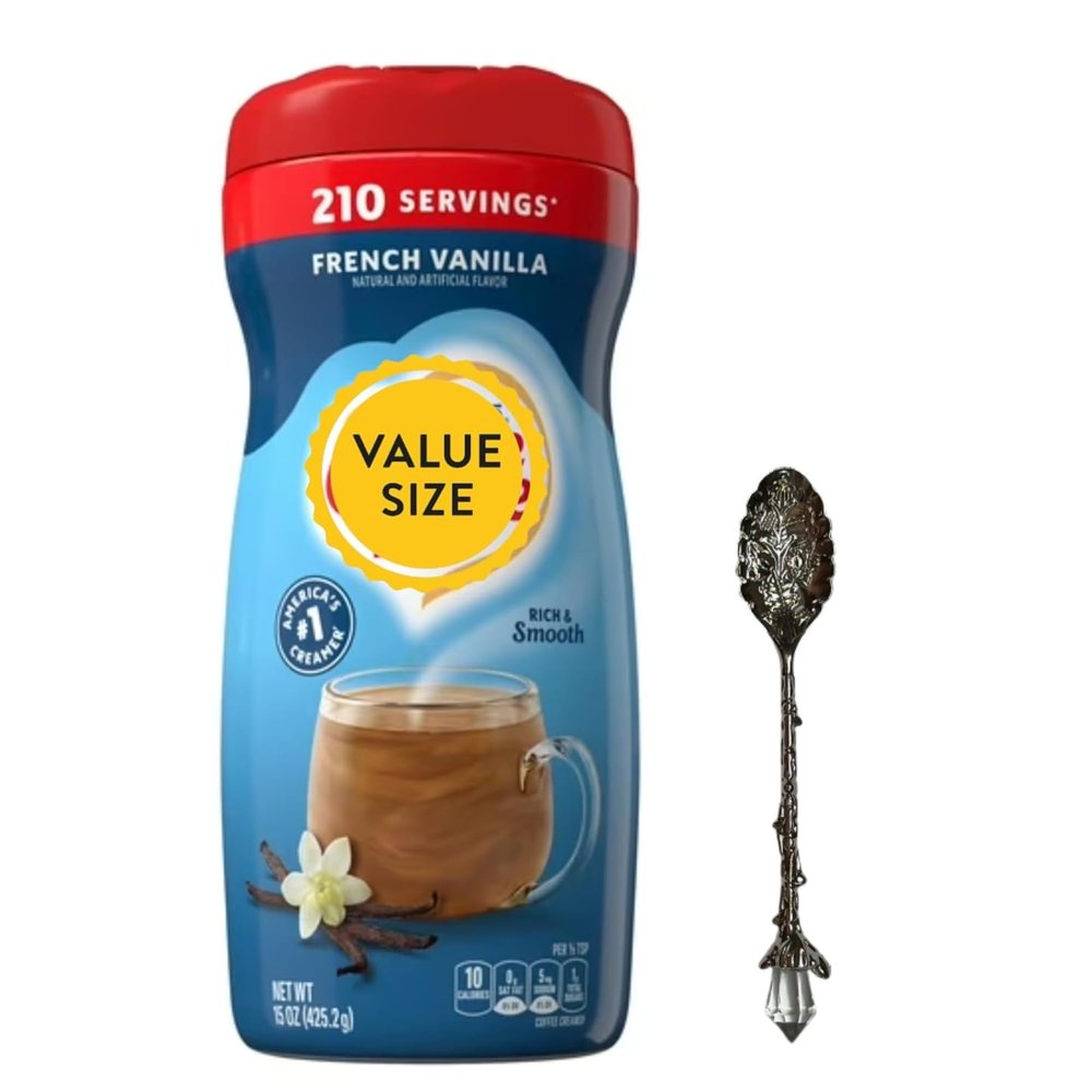 Powdered Coffee Creamer Singles, 15 oz Single Pack Coffee Creamer with Dumbass Coffee Gem Spoon (French Vanilla) Gem Spoon