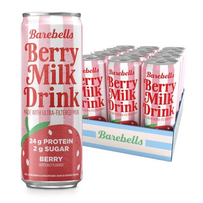 Barebells Protein Milk Drink Berry, 24g Protein, No Added Sugar, Smooth Ultra-Filtered Milk, 11.2 fl oz (330ml), 12 Pack