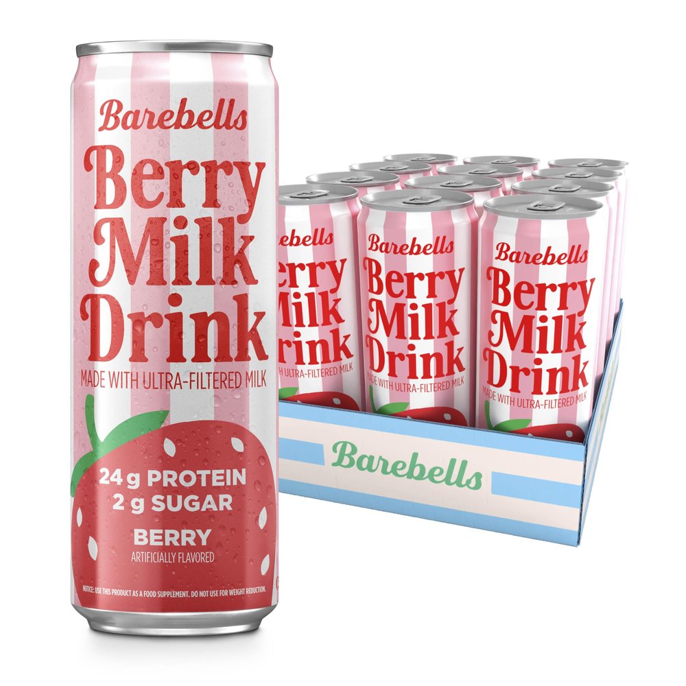 Barebells Protein Milk Drink Berry, 24g Protein, No Added Sugar, Smooth Ultra-Filtered Milk, 11.2 fl oz (330ml), 12 Pack