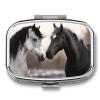 Metal Pill Organizer 2 Compartment Travel Pill Case with Mirror Waterproof & Leak-Proof Black and White Horses Pill Boxes for Daily Meds Vitamins Supplements Fits in Purse Pocket Bag view 1