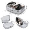 Metal Pill Organizer 2 Compartment Travel Pill Case with Mirror Waterproof & Leak-Proof Black and White Horses Pill Boxes for Daily Meds Vitamins Supplements Fits in Purse Pocket Bag view 2