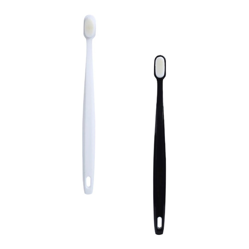 PLAFOPE Couples Soft Bristle Toothbrush 2pcs for Adults, Ultra Soft Gum Care Toothbrushes in White and Black, Sensitive Teeth Oral Hygiene for Home and Travel