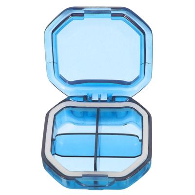BESTYASH Portable Pill Organizer with 4 Blue Compartments Weekly Medicine Box for Travel and Daily Use Compact Pill Container with Moisture-Proof Seal