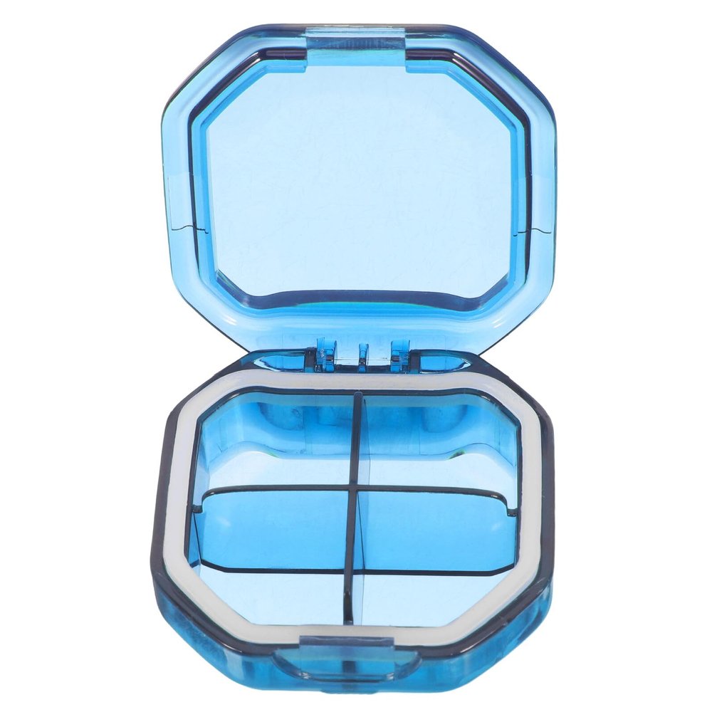 BESTYASH Portable Pill Organizer with 4 Blue Compartments Weekly Medicine Box for Travel and Daily Use Compact Pill Container with Moisture-Proof Seal