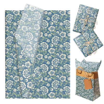 100 Sheets Vintage William Morris Style Tissue Paper, Classic Watercolor Floral Pattern Gift Wrapping Tissue Paper, 14 x 20 Inch for Birthday, Baby Shower, Wedding, Holiday Gift Packing, DIY Craft