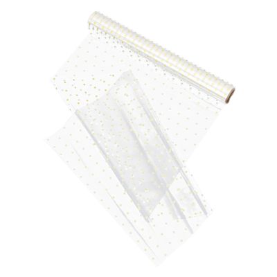 Ipetboom Flower Wrap Film Roll 40cm X 30m Gold Polka Dot Floral Wrap Waterproof Dustproof Cellophane for Flower Bouquet Packaging and Wrapping