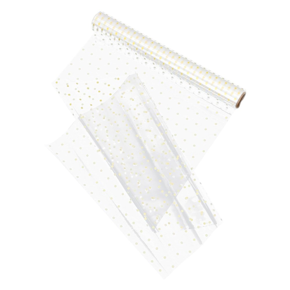 Ipetboom Flower Wrap Film Roll 40cm X 30m Gold Polka Dot Floral Wrap Waterproof Dustproof Cellophane for Flower Bouquet Packaging and Wrapping