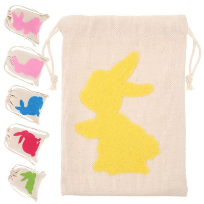 Holibanna Easter Bunny Drawstring Bags 6pcs Small Canvas Candy Pouches Multi-color Fabric Bags for Party Favors Treats Snacks Storage Random Color