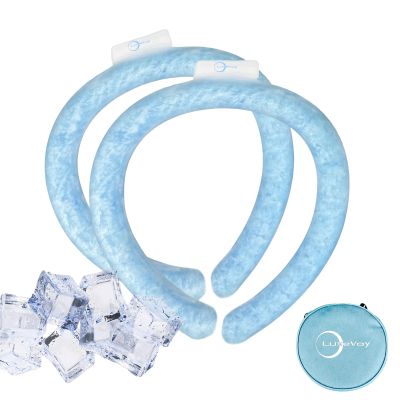 2 Pack Neck Cooling Tube with Insulated Bag, Wearable Cooling Ring, Relief for Summer and Hot Flashes, Reusable Ice Ring Neck Cooler Indoor Outdoor, Ice Ring Freezes Under 64 (Blue+Blue)