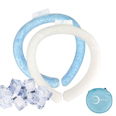 2 Pack Neck Cooling Tube with Insulated Bag, Wearable Cooling Ring, Relief for Summer and Hot Flashes, Reusable Ice Ring Neck Cooler Indoor Outdoor, Ice Ring Freezes Under 64 (White+Blue)