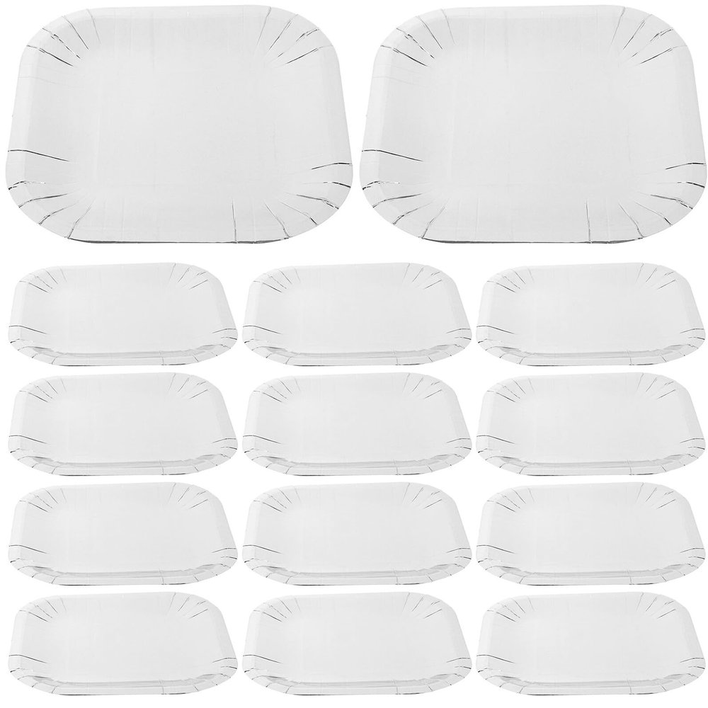Vaguelly 40pcs Square Paper Plates Disposable Party Snack Food Tray White Cardboard Silver Coated 7-inch Party Tableware for Desserts and Cakes