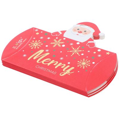 IDEANATEGRATE 10pcs Santa Claus Red Pillow Candy Boxes Small Decorative Paper Containers for Holiday Treats and Packaging