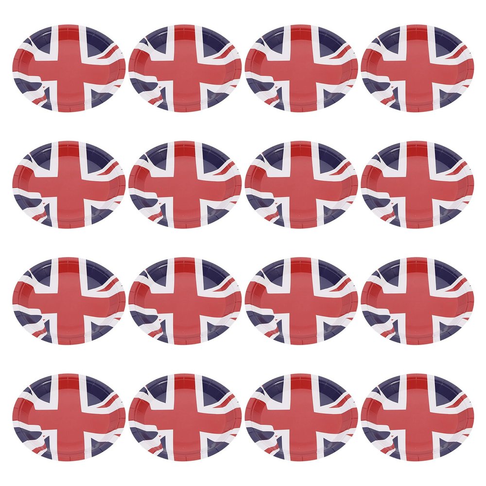 NULYLU Union Jack Disposable Paper Plates 7-inch, 16pcs British Flag Party Plates for Festival, Dessert Serving, and Outdoor Celebrations