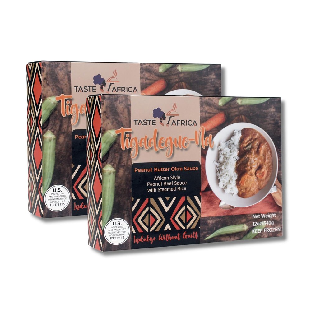 Authentic Taste Africa Peanut Butter Okra Sauce with Steamed Rice -Traditional West African Peanut Beef Stew Frozen Meal - Tigadegue-Na - 2PCK