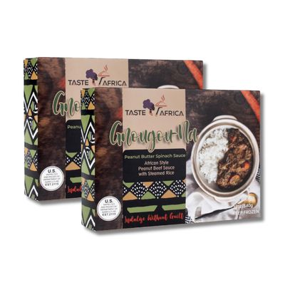 Authentic Taste Africa Peanut Butter Spinach Sauce with Steamed Rice - Traditional West African Peanut Beef Stew Frozen Meal - Gnougou-Na - 2PCK