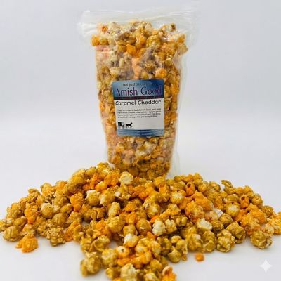 Amish Good Gourmet Caramel and Cheddar Popcorn Blend, 7 oz Sweet and Savory Nostalgic Snack in Convenient Resealable Bag.