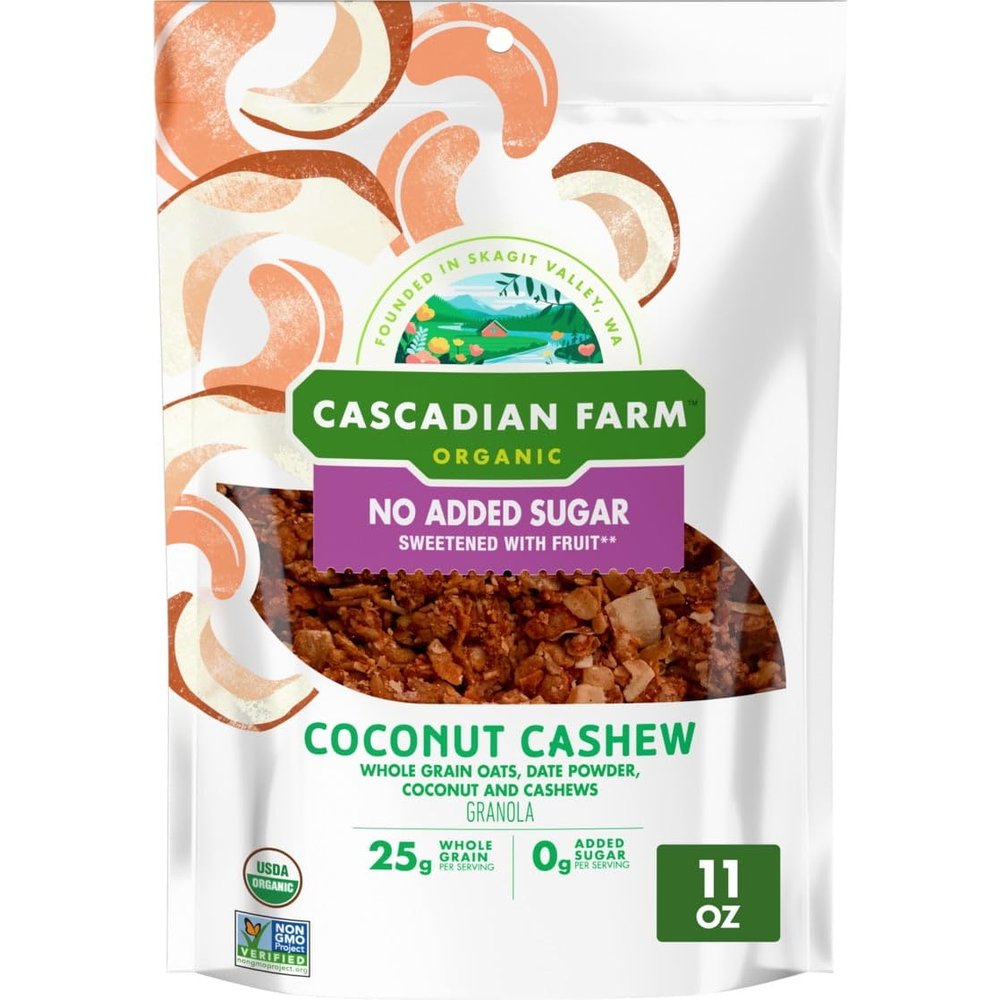 Cascadian Farm Granola Coconut Cashew No Sugar Added 11 oz (Pack of 4)