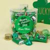 12oz St. Patrick's Day Personalized Clover Gift Canister With Wrapped Miniatures, Green Kisses And Foiled Mini Peanut Butter Cups For Custom Giveaways, Gifting & More view 1
