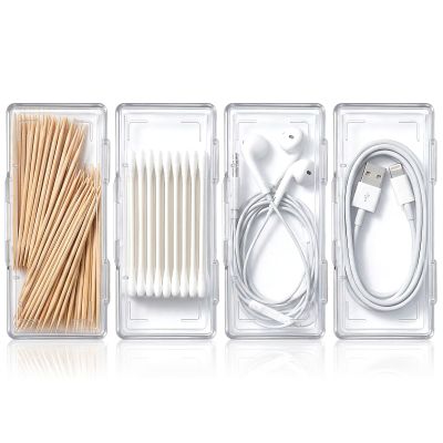 Kynigo 4 Pcs Cotton Swab Holder, Floss Pick Holder with Dustproof Lid, Clear Plastic Cotton Swab Container, Portable Travel Containers for Floss Picks Cottons Buds Hair Ties Small Items