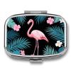 Metal Pill Organizer 2 Compartment Travel Pill Case with Mirror Waterproof & Leak-Proof Tropical Leaves Flamingo and Flowers Pill Boxes for Daily Meds Vitamins Supplements Fits in Purse Pocket Bag view 1