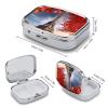 Tower and Red Leaves Pill Box 2 Compartments Portable Travel Pill Case Mini Medicine Organizer for Pocket Purse Metal Waterproof Medicine Container Holder Vitamin Fish Oil view 2