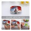 Tower and Red Leaves Pill Box 2 Compartments Portable Travel Pill Case Mini Medicine Organizer for Pocket Purse Metal Waterproof Medicine Container Holder Vitamin Fish Oil view 3