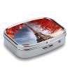Tower and Red Leaves Pill Box 2 Compartments Portable Travel Pill Case Mini Medicine Organizer for Pocket Purse Metal Waterproof Medicine Container Holder Vitamin Fish Oil view 4