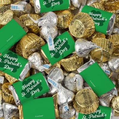 1.62lbs St. Patrick's Day Candy For Party Favors, Treat Bags & More - Green Kisses, Assorted Chocolate Miniatures and Mini Peanut Butter Cups (110 Pcs)