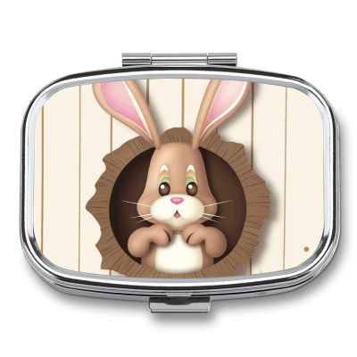 Easter Bunny Pill Box 2 Compartments Portable Travel Pill Case Mini Medicine Organizer for Pocket Purse Metal Waterproof Medicine Container Holder Vitamin Fish Oil